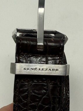 René Lezard Croc Embossed Leather Belt Black Italy Size 100